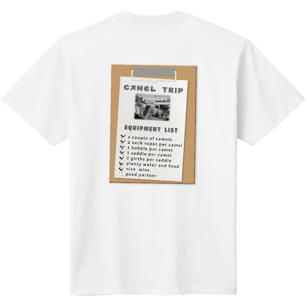 ラクダ旅の装備リストＴシャツ＜背面＞