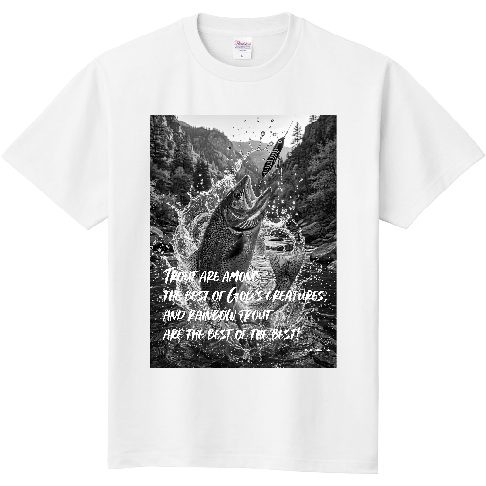 【フィッシングTシャツ ニジマス釣り】モノクロ