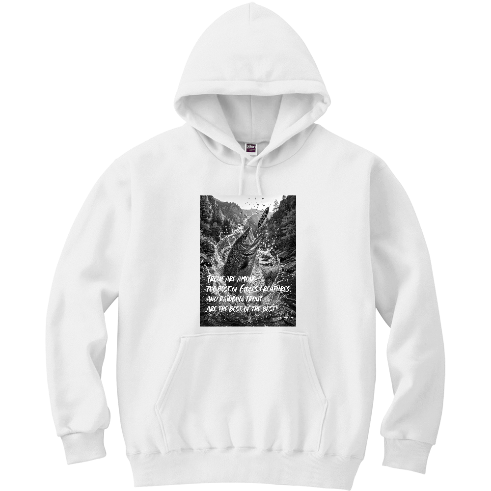 【フィッシングプルオーバーパーカー ニジマス釣り】モノクロ