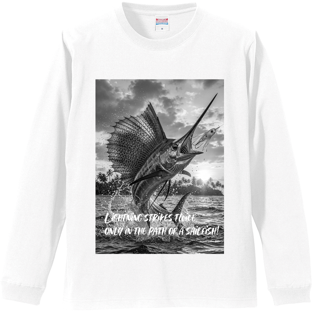 【フィッシング長袖Tシャツ バショウカジキ釣り】モノクロ