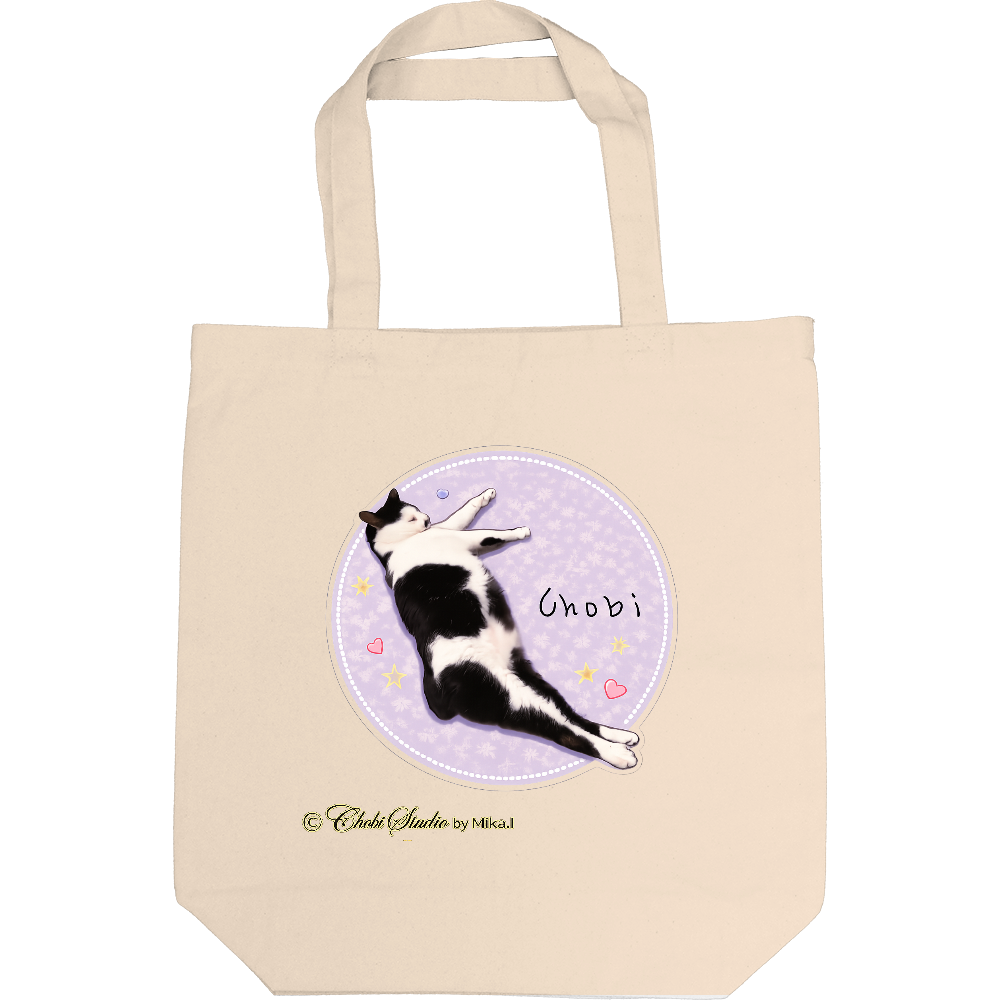 白黒猫Chobi のお昼寝姿イラスト　トートバッグ