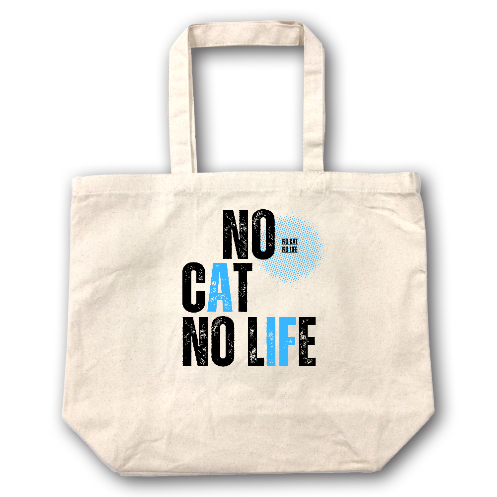 【NO CAT NO LIFE】キャンバス トートバッグ（選べる2サイズ M/L）12oz マチ付 ナチュラル