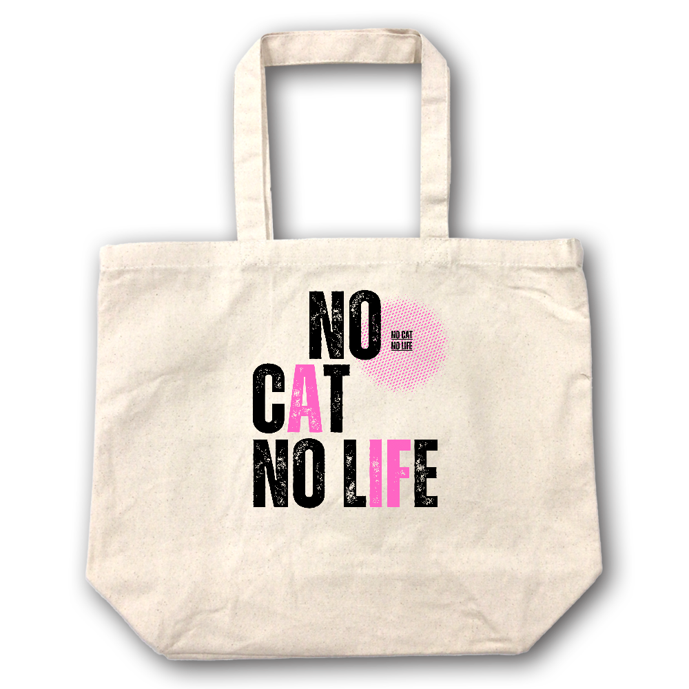 【NO CAT NO LIFE】キャンバス トートバッグ（選べる2サイズ M/L）12oz マチ付 ナチュラル