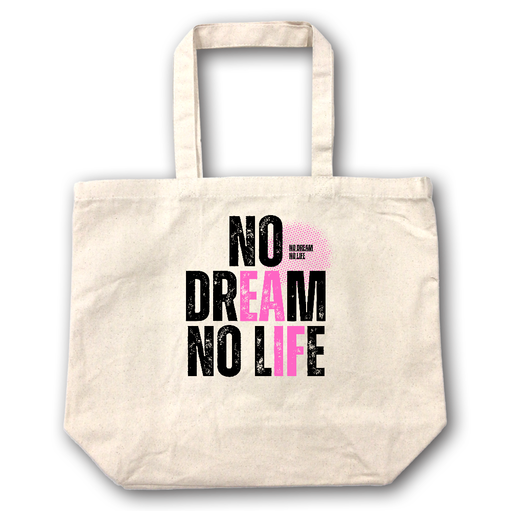 【NO DREAM NO LIFE】キャンバス トートバッグ（選べる2サイズ M/L）12oz マチ付 ナチュラル