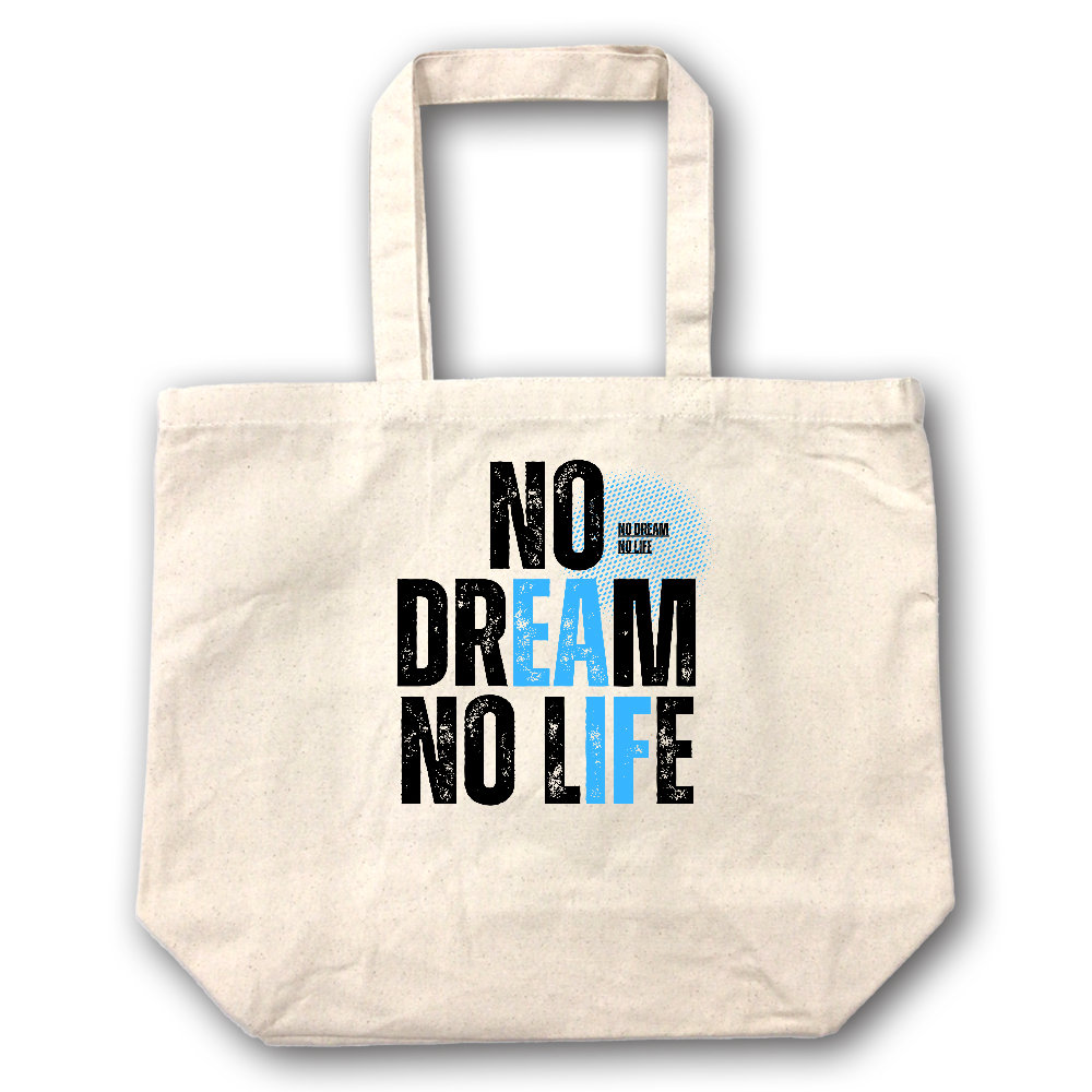 【NO DREAM NO LIFE】キャンバス トートバッグ(選べる2サイズ M/L)12oz マチ付 ナチュラル