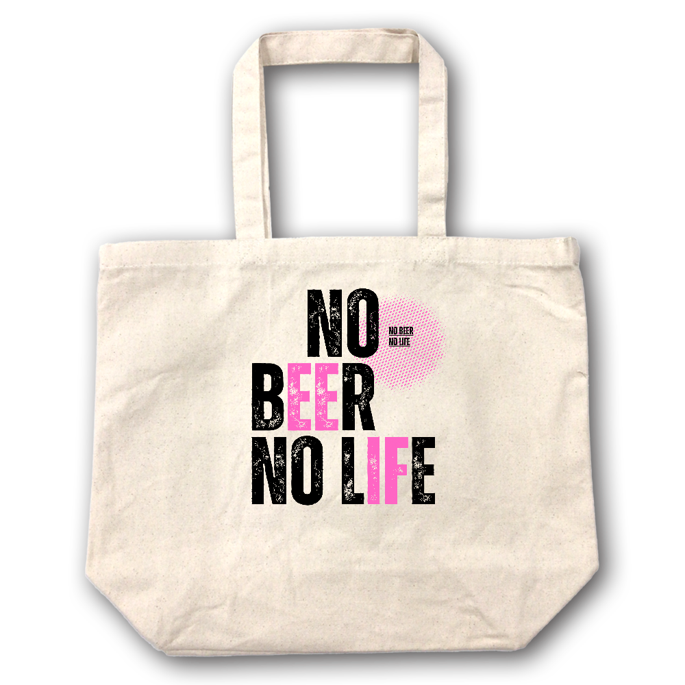 【NO BEER NO LIFE】キャンバス トートバッグ（選べる2サイズ M/L）12oz マチ付 ナチュラル