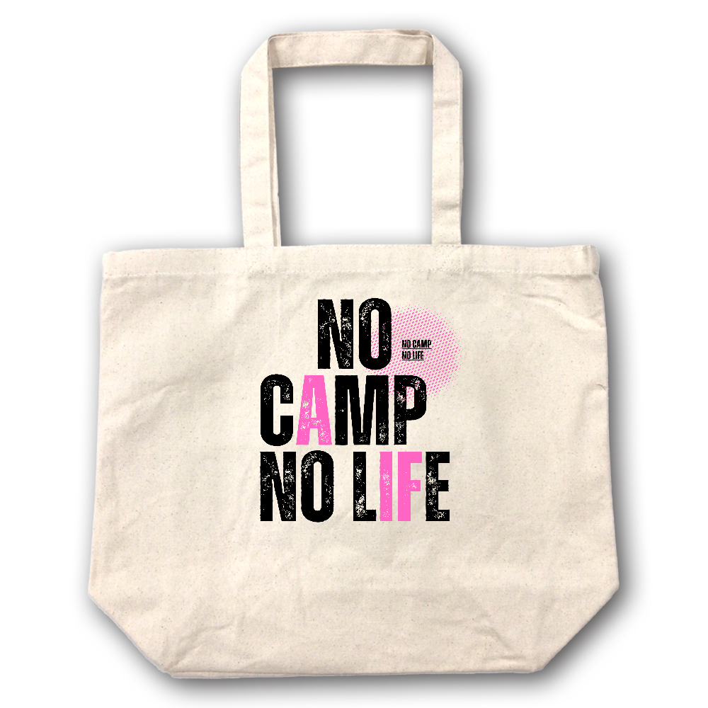 【NO CAMP NO LIFE】キャンバス トートバッグ（選べる2サイズ M/L）12oz マチ付 ナチュラル