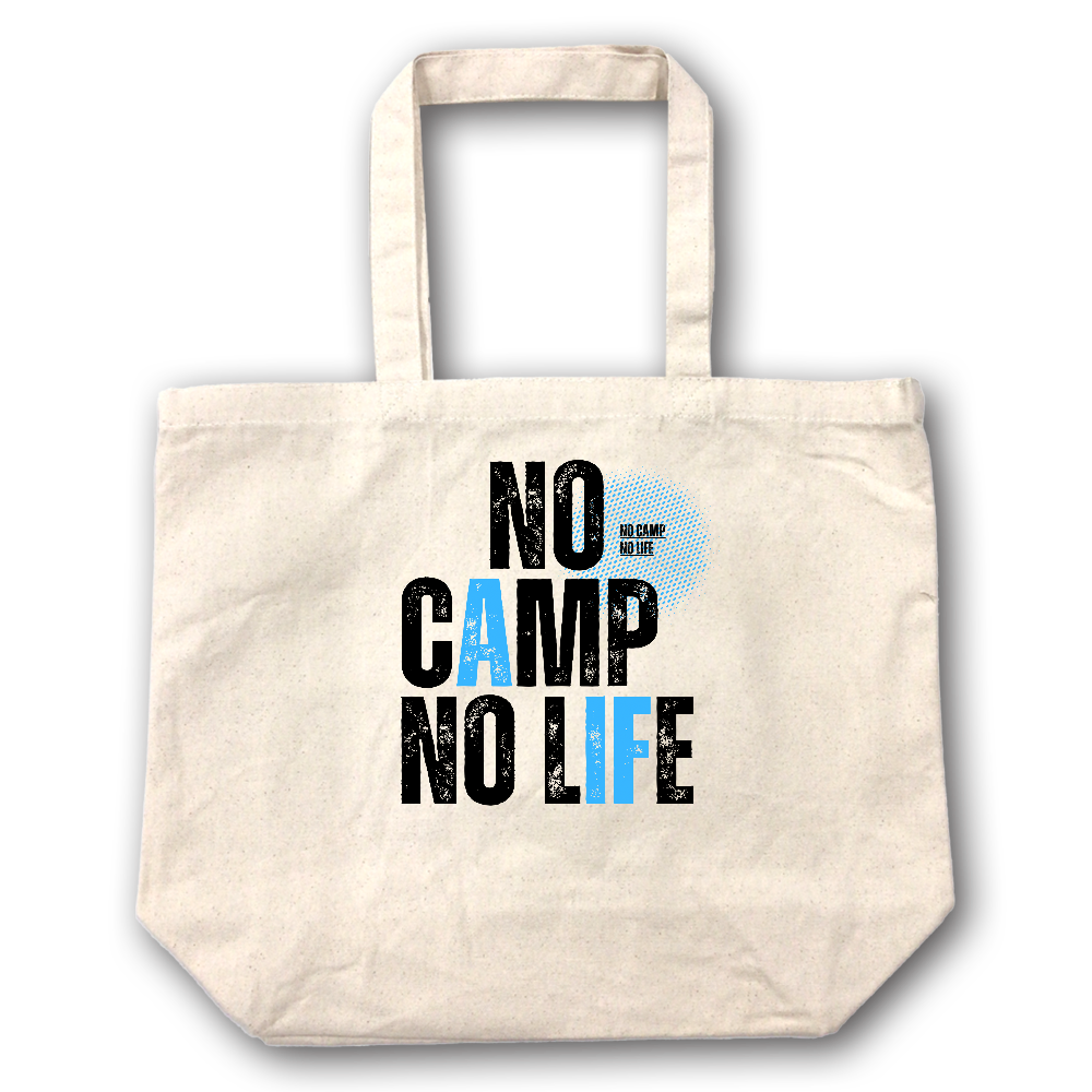 【NO CAMP NO LIFE】キャンバス トートバッグ（選べる2サイズ M/L）12oz マチ付 ナチュラル