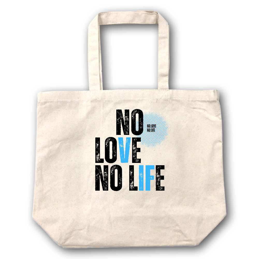 【NO LOVE NO LIFE】キャンバス トートバッグ（選べる2サイズ M/L）12oz マチ付 ナチュラル