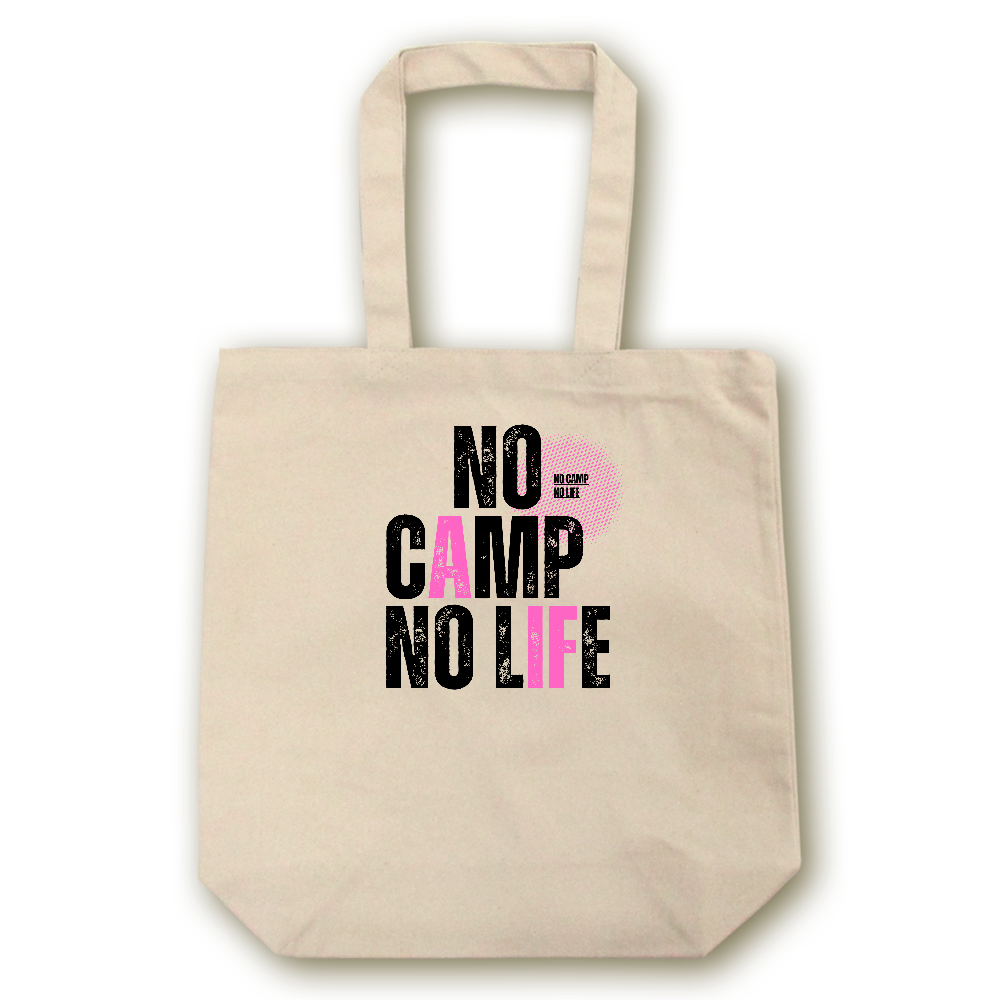 【NO CAMP NO LIFE】キャンバス トートバッグ（選べる2サイズ M/L）12oz マチ付 ナチュラル
