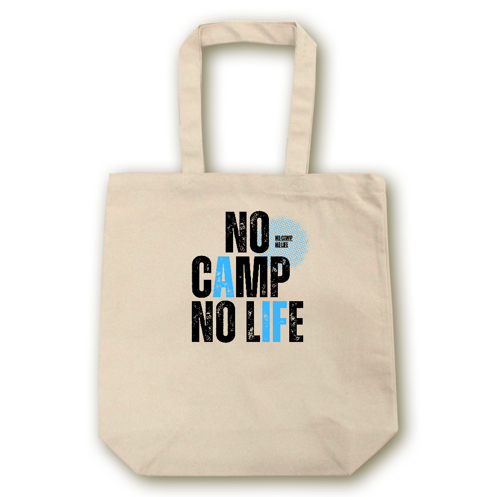 【NO CAMP NO LIFE】キャンバス トートバッグ（選べる2サイズ M/L）12oz マチ付 ナチュラル