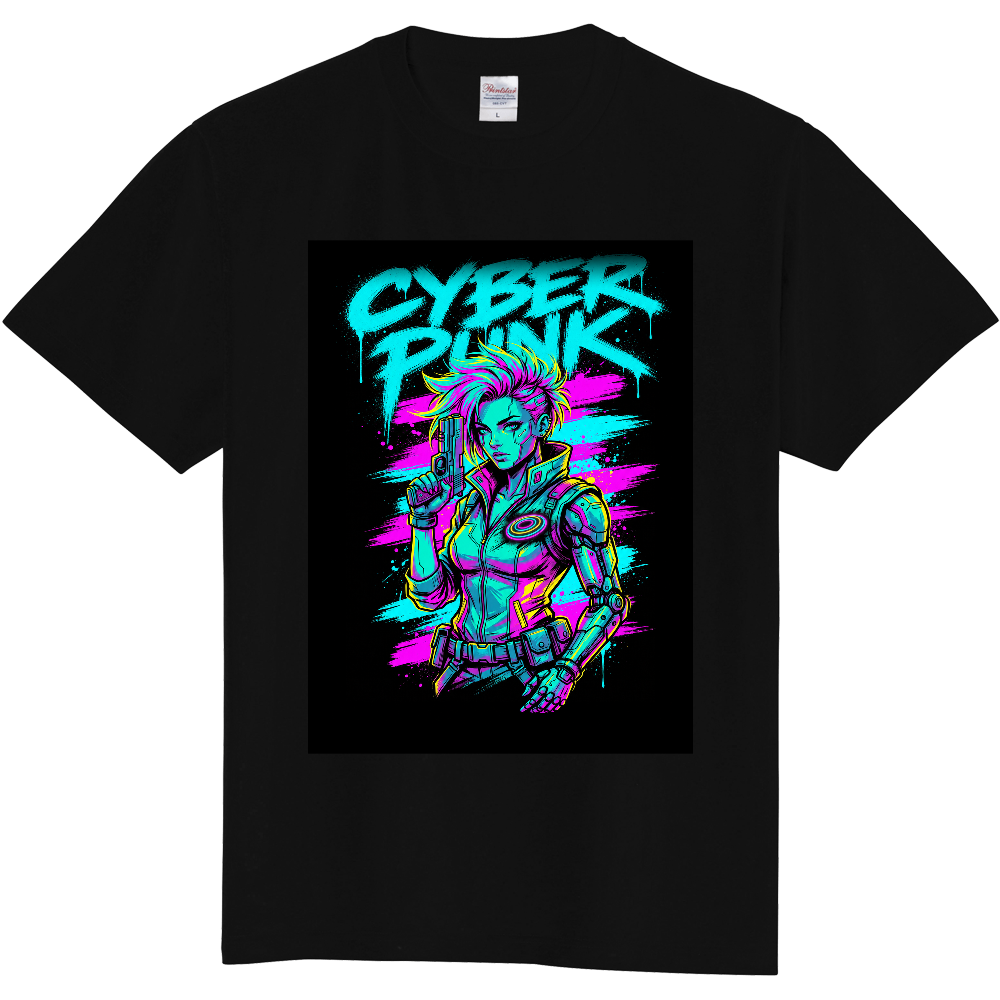サイバーパンク女α_Cyberpunk Female α－黒Tシャツ(正面のみ)