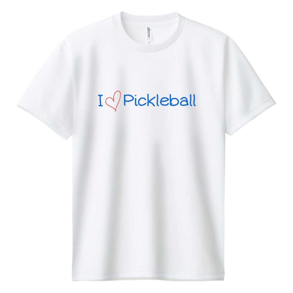 (表のみ) I Love Pickleball 手描き風ドライ(白Tシャツ対応)