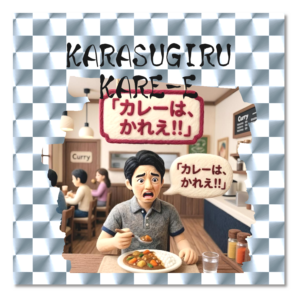 羊毛アートで描いた 往年ダジャレ『カレーはかれぇ』