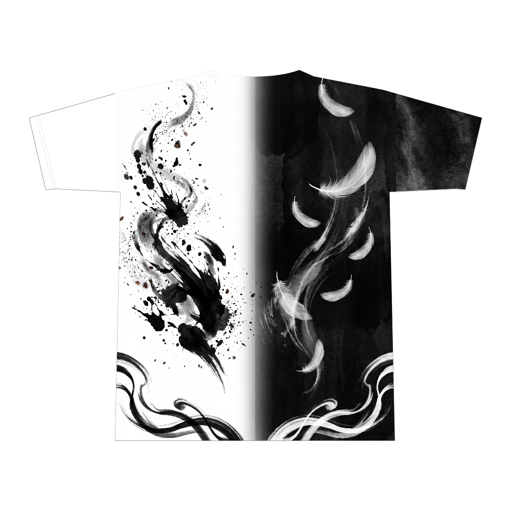 天使と悪魔 (Angel & Demon) — 全面プリントTシャツ(Lサイズ)