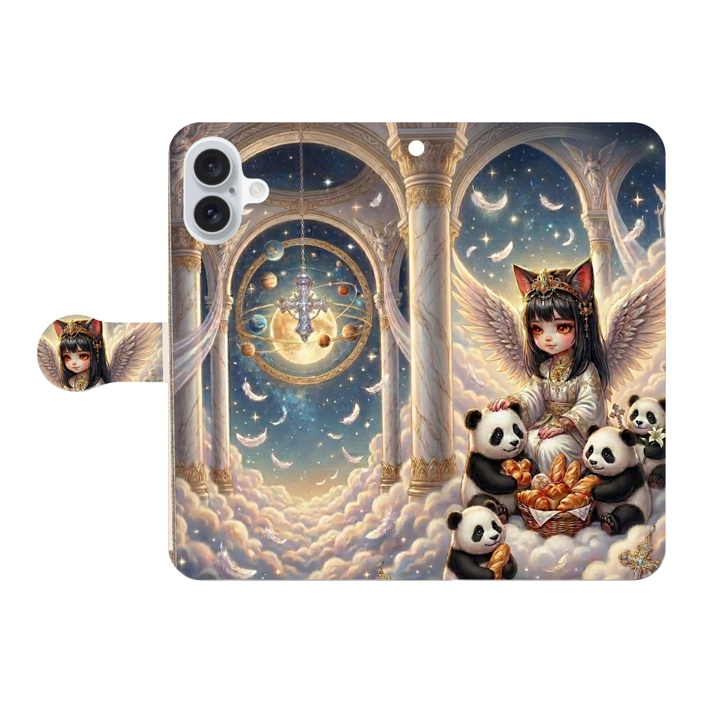 幻想的な天使の猫とパンダのアートスマホケース