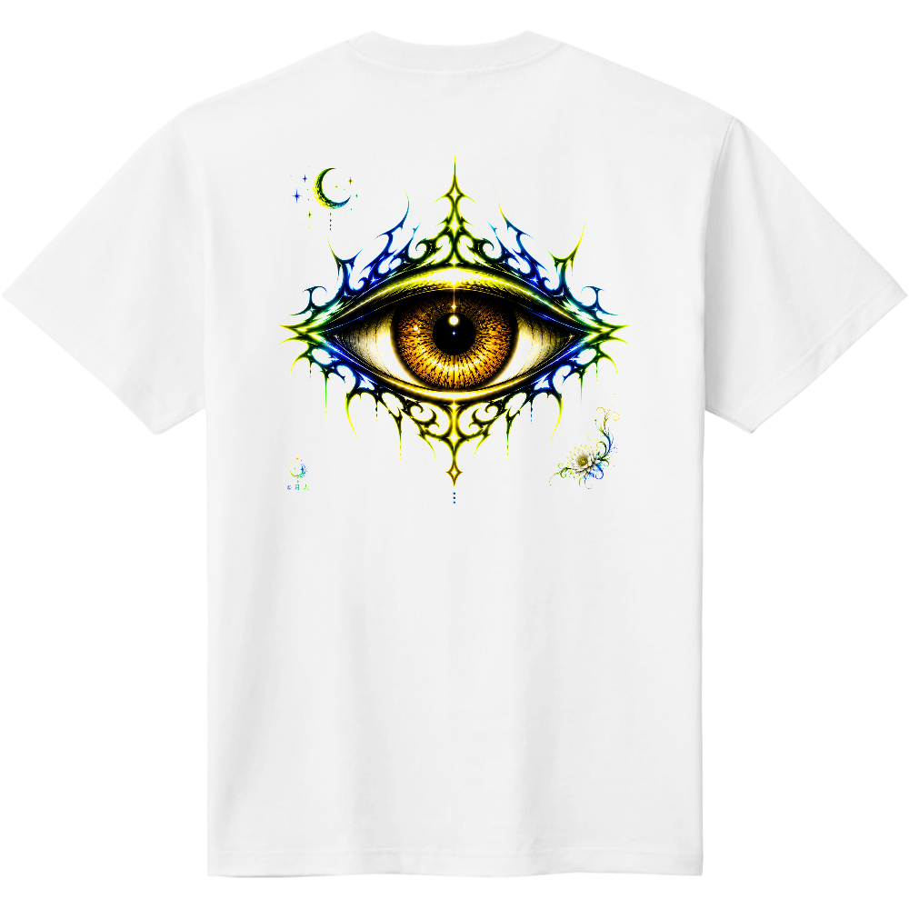 深淵の瞳と月光の蓮 アートワークバックプリントTシャツ