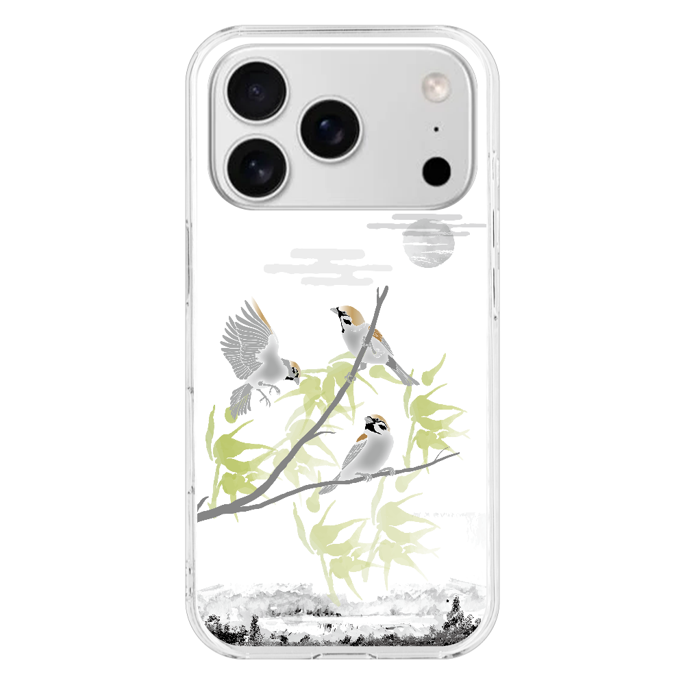 Z049　水墨画『雀3羽17p』 iPhone17pro (透明)(ハードケース)｜PLATA