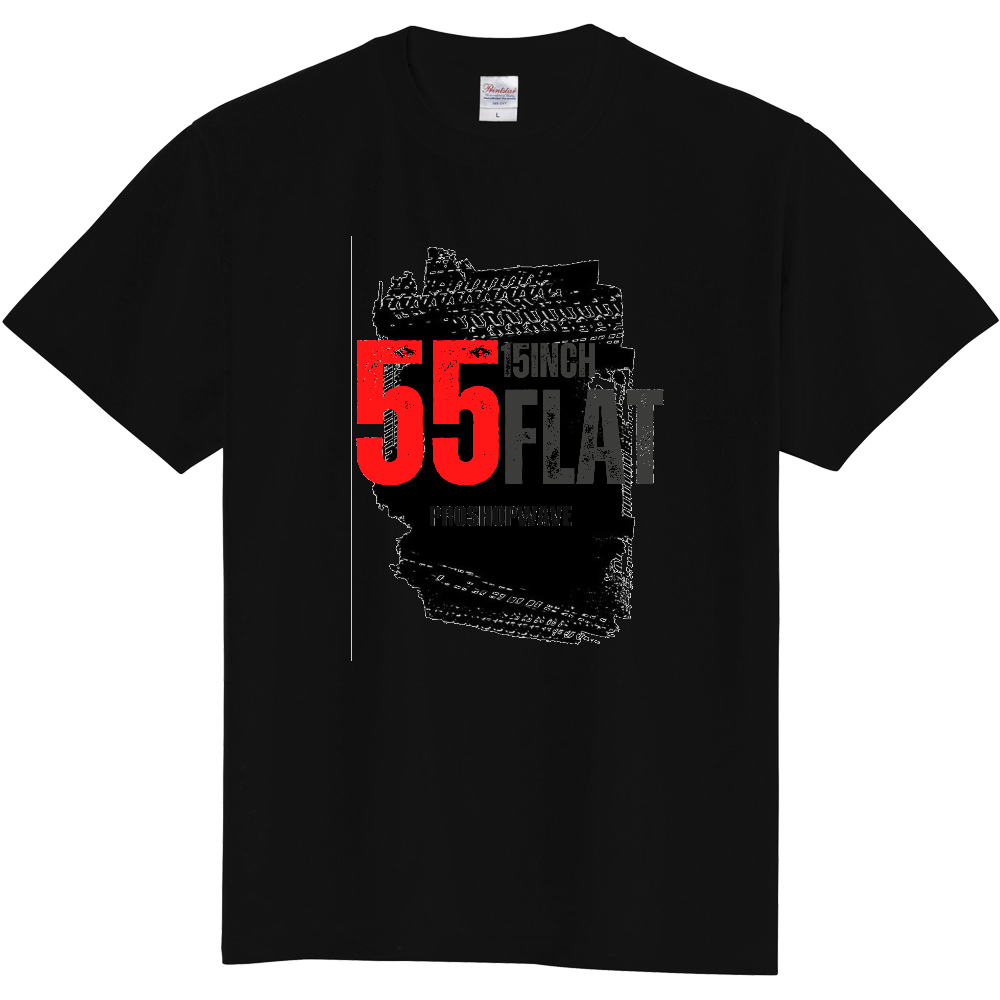 １５インチ55扁平をデザインした黒Tシャツ