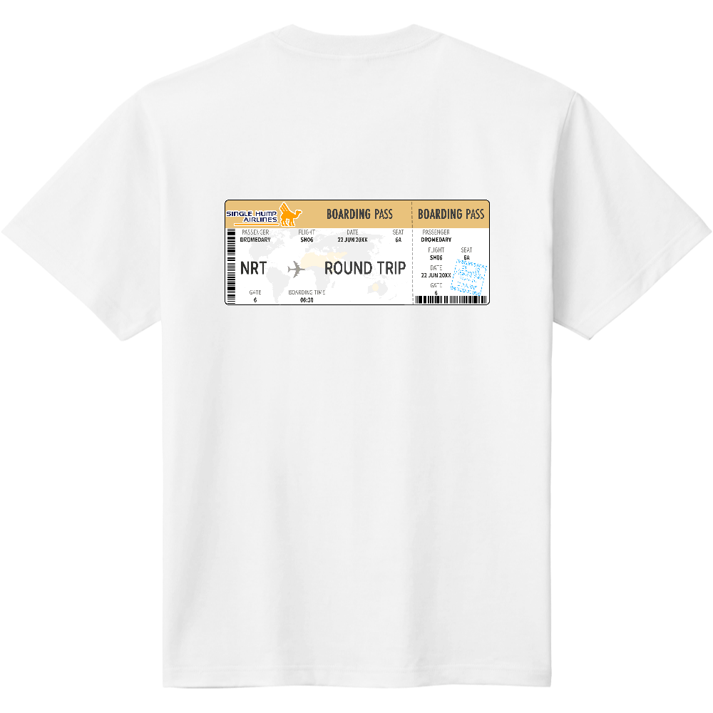 エアチケットＴシャツ＜出国スタンプ付き・水平・背面＞