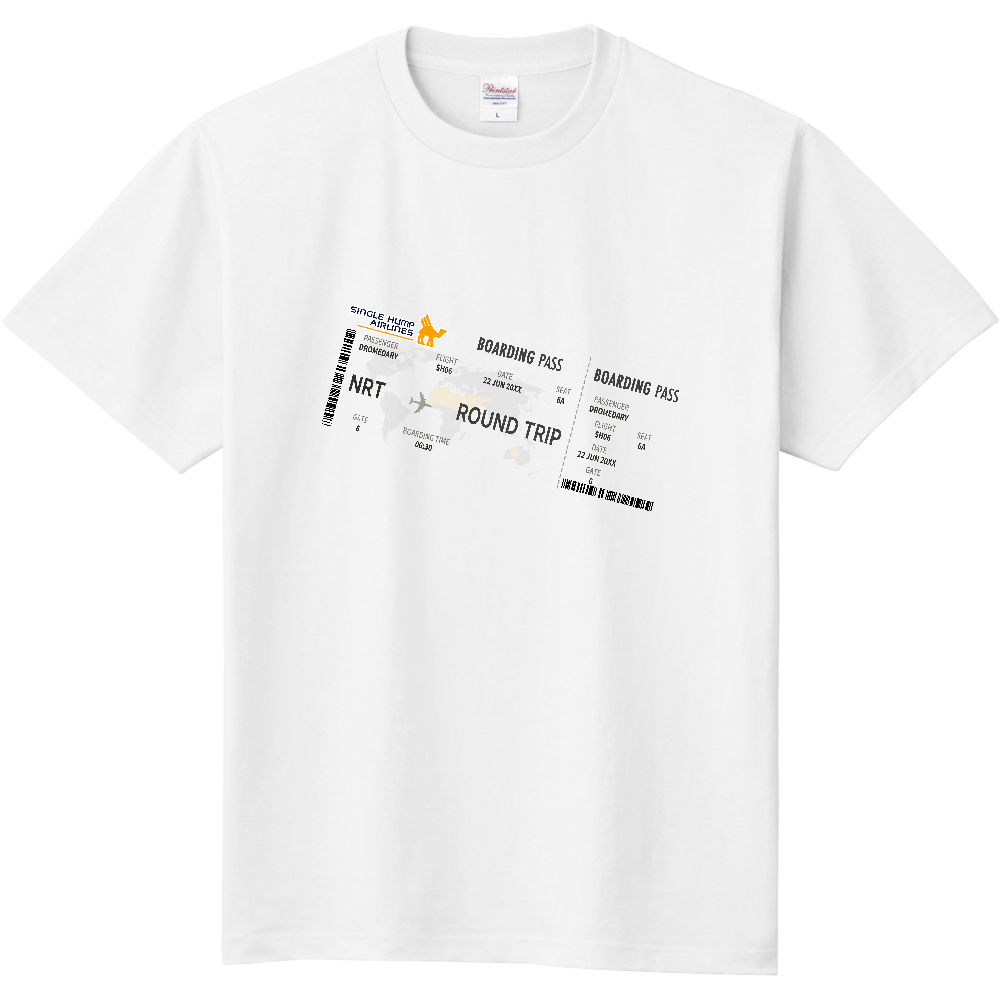 エアチケットＴシャツ＜枠無し・15度・前面＞