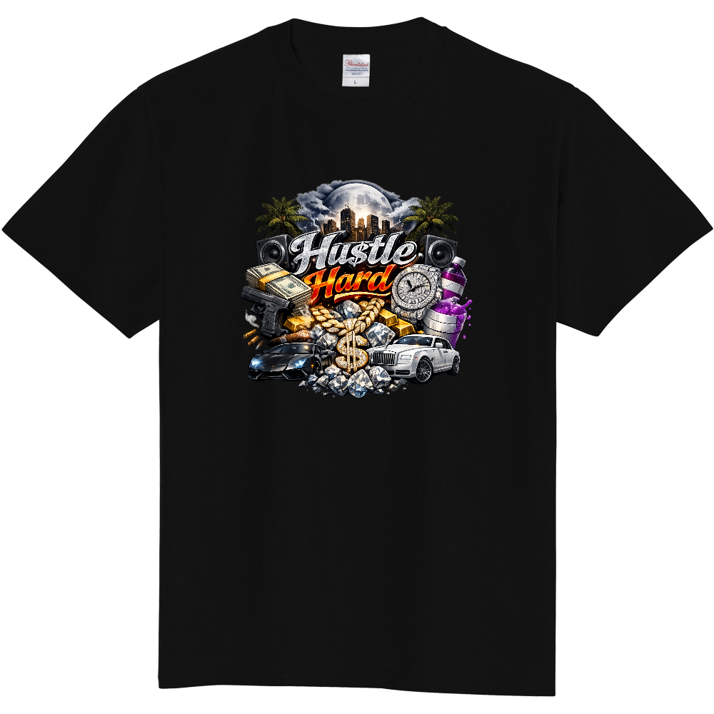 HUSTLE HARD / 成り上がりグラフィックTシャツ