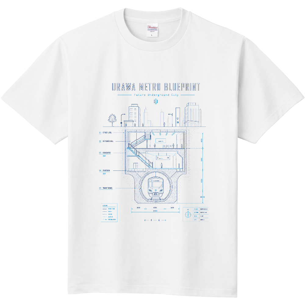 UrawaMetro Blue Print 白シャツ 浦和メトロ