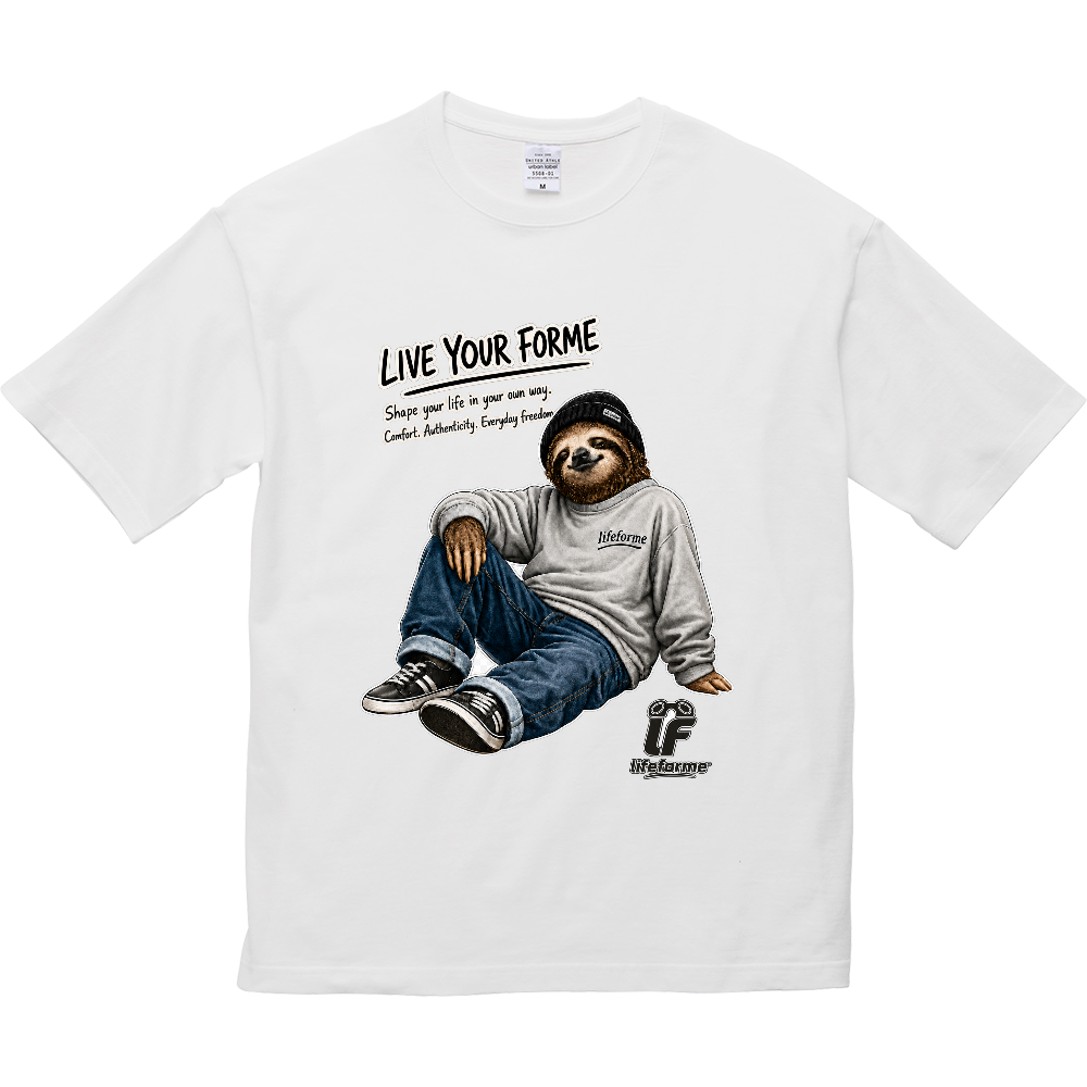 LifeFormeナマケモノフロント 5.6オンス ビッグシルエット　Tシャツ