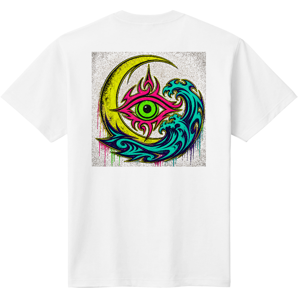 月と瞳のトライバル バックプリントTシャツ