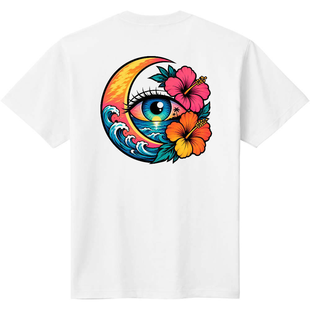 万物を見通す月の瞳。トロピカル・アイ・クルーネックTシャツ
