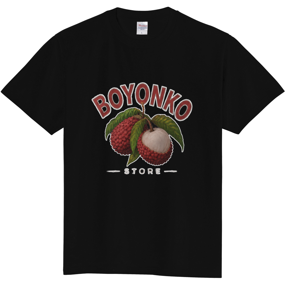 ライチTシャツ　黒葉レイモデル