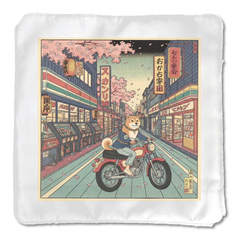 柴犬ライダー コンビニ東京浮世絵 クッションカバー 小