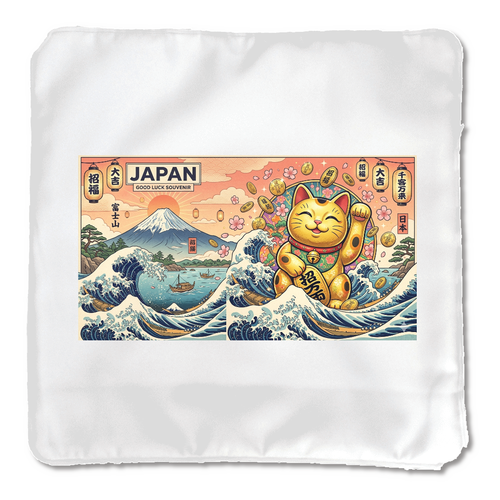 招き猫金運富士山波　浮世絵