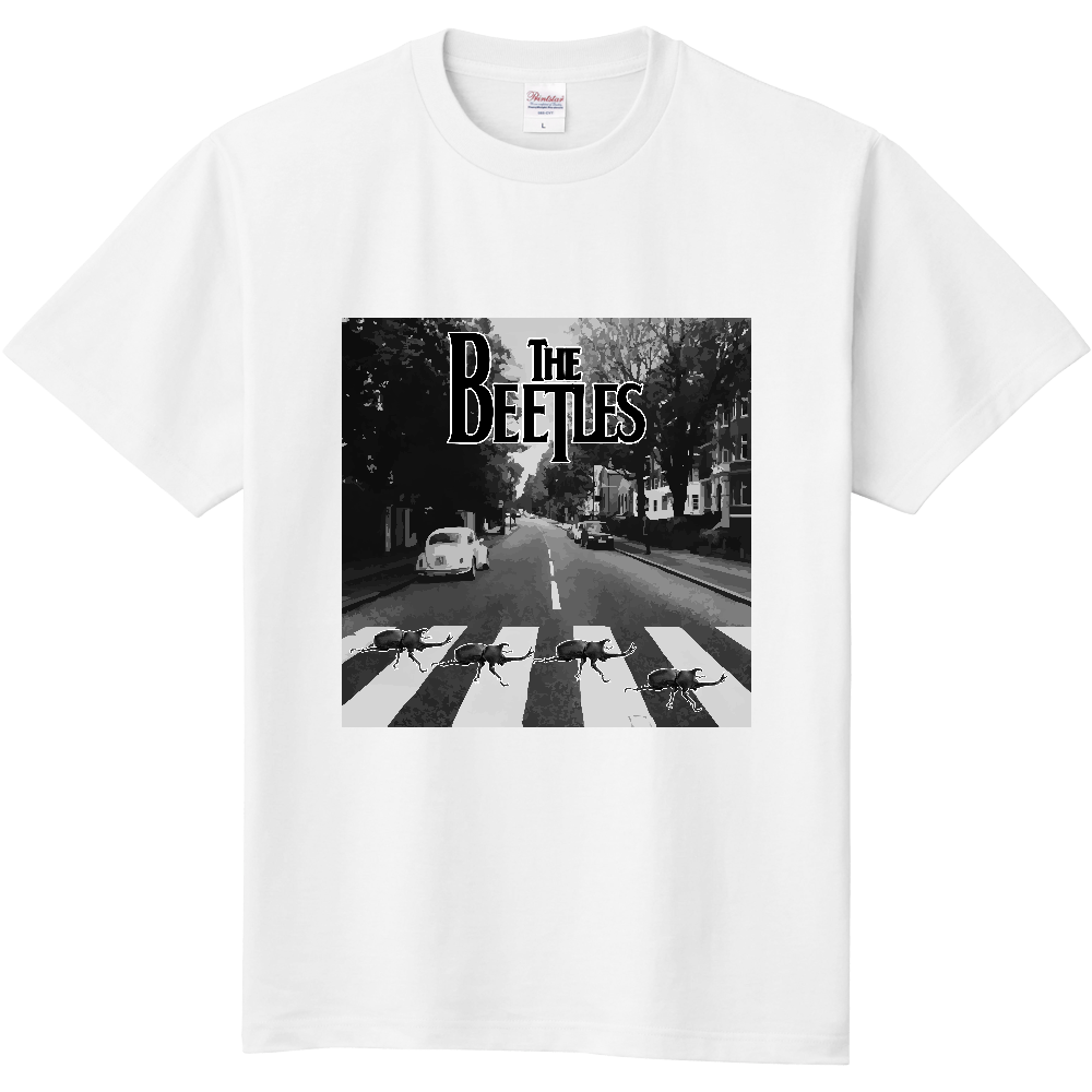 ビートルズ風カブトムシＴシャツ＜モノクロ・前面＞