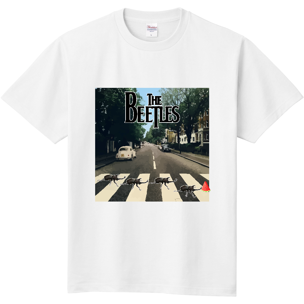 ビートルズ風カブトムシTシャツ<スイカ・前面>