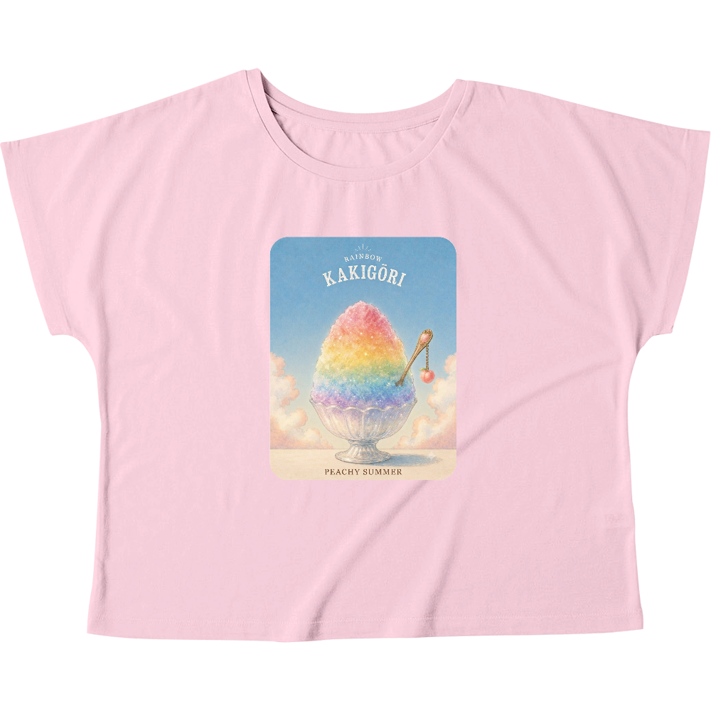 レディースドルマンTシャツ「かき氷ピーチスプーン」