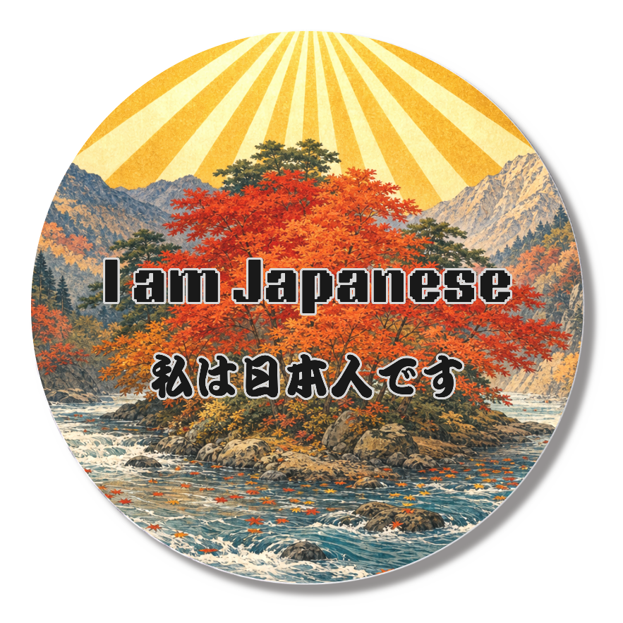 【安全ピン型】日本人バッジ/モミジ(文字あり・44mm)
