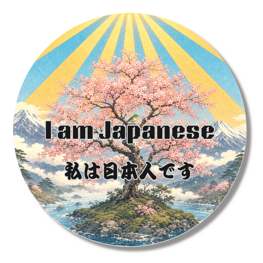 【安全ピン型】日本人バッジ/桜(文字あり・44mm)