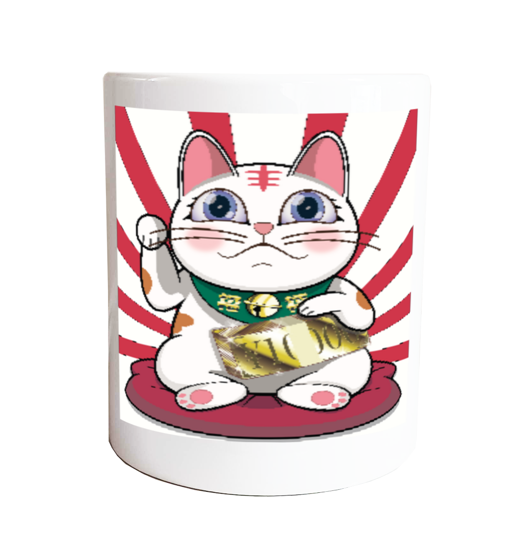 【商売繁盛・金運ハック】10,000円札束ホールド招き猫 - White Edition -マグカップ