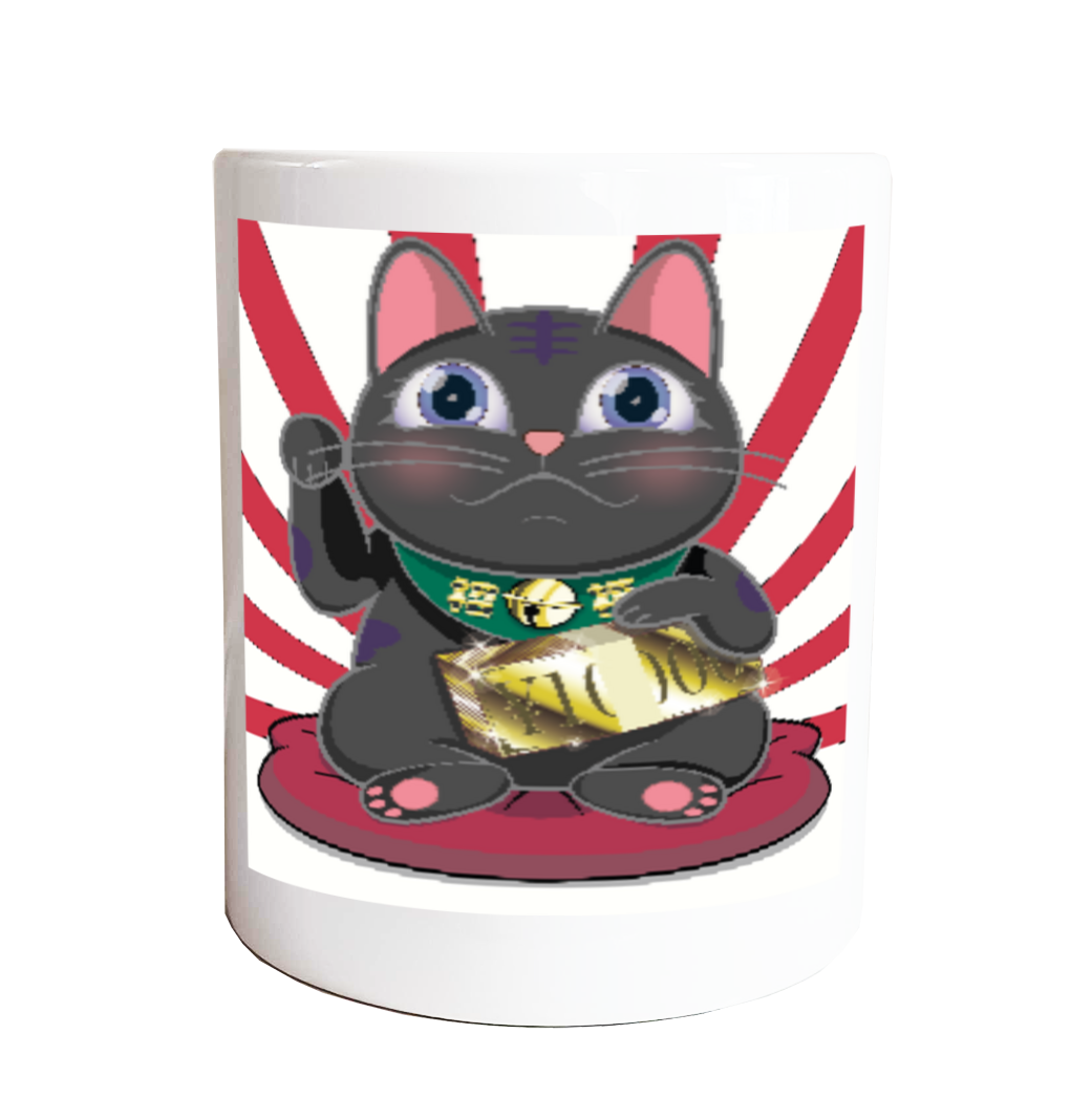 【商売繁盛・金運ハック】10,000円札束ホールド招き猫 - BLACK Edition -マグカップ