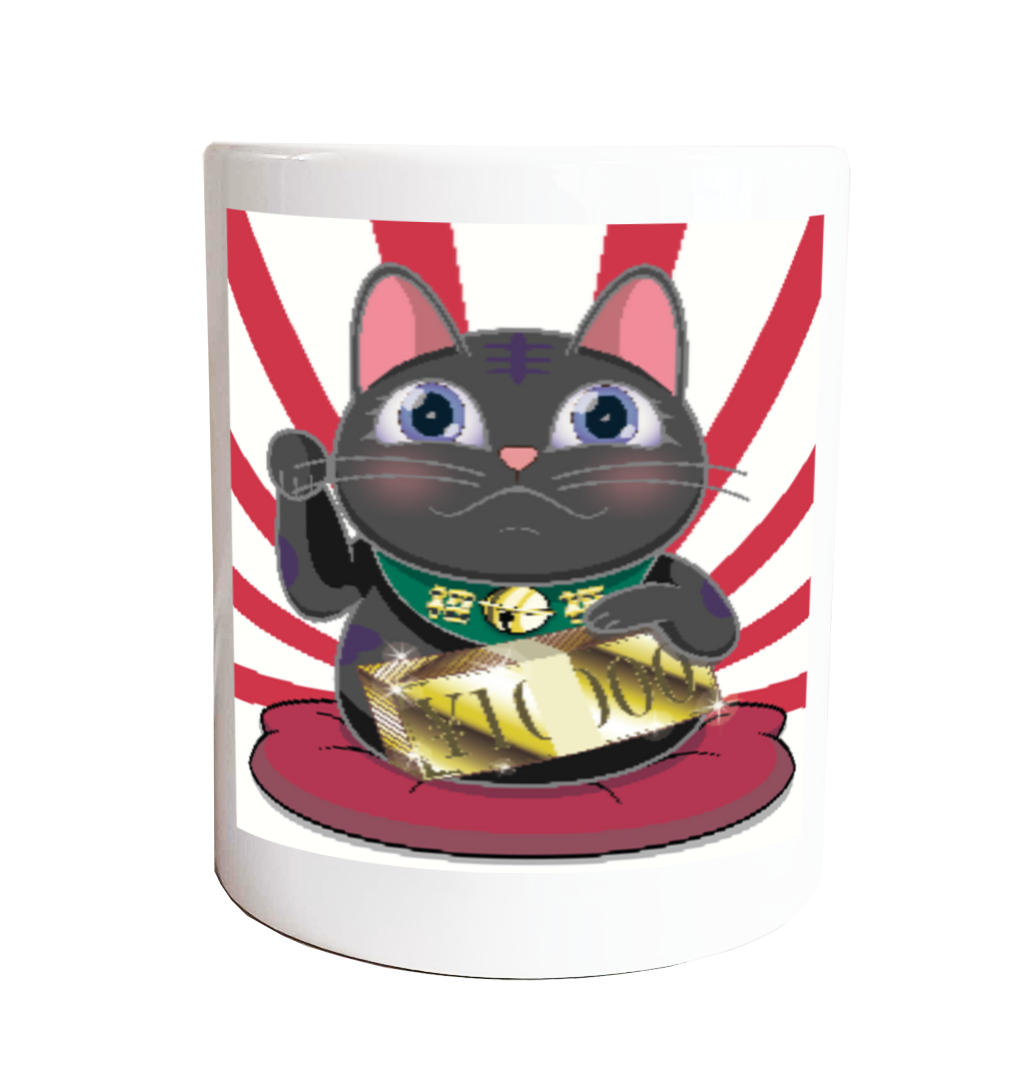 【商売繁盛・金運ハック】10,000円札束ホールド招き猫B - BLACK Edition -マグカップ
