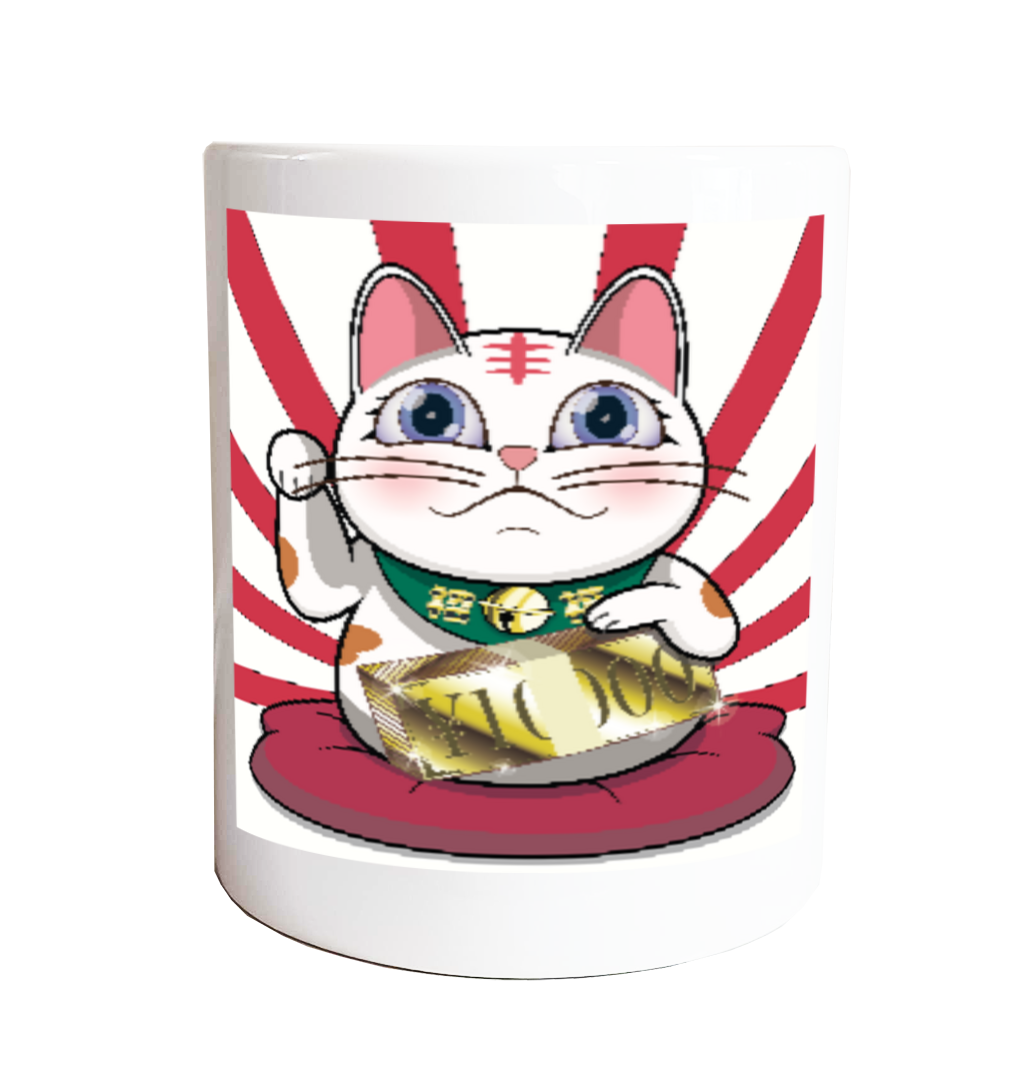 【商売繁盛・金運ハック】10,000円札束ホールド招き猫B - White Edition -マグカップ