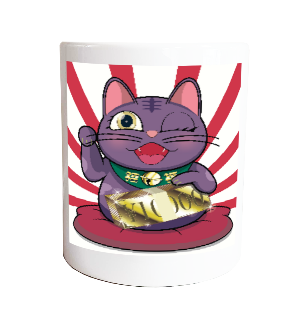 【商売繁盛・金運ハック】10,000円札束ホールド招き猫 - Purple Edition - マグカップ