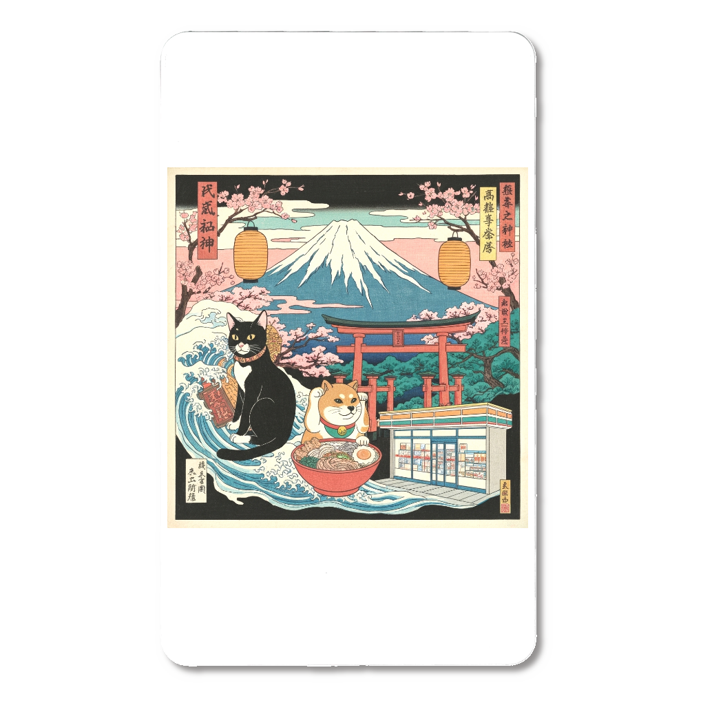 日本趣味　黒猫コンビニ富士山波柴犬桜　　浮世絵　	急速充電モバイルバッテリー5000mAh