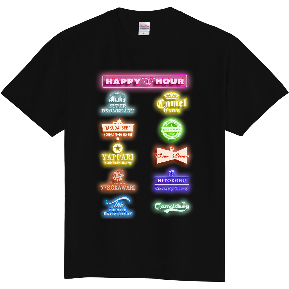 ネオン風Tシャツ<Happy Hour・前面>
