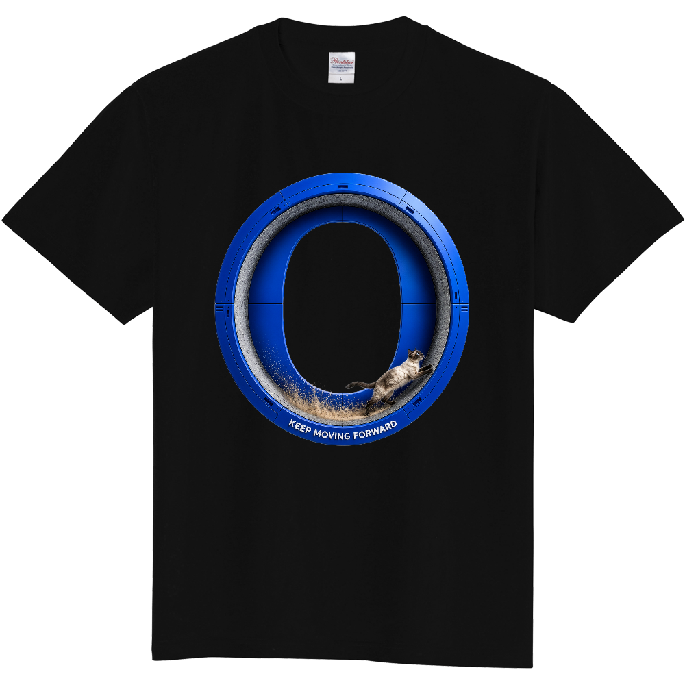 【KEEP MOVING FORWARD 近未来リングと駆け抜ける猫グラフィックTシャツ】