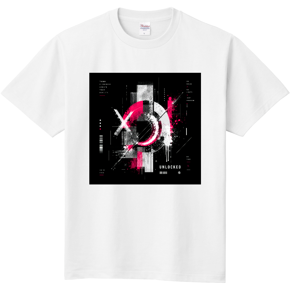 【UNLOCKED サイバーパンクとネオンサークルグラフィックTシャツ】