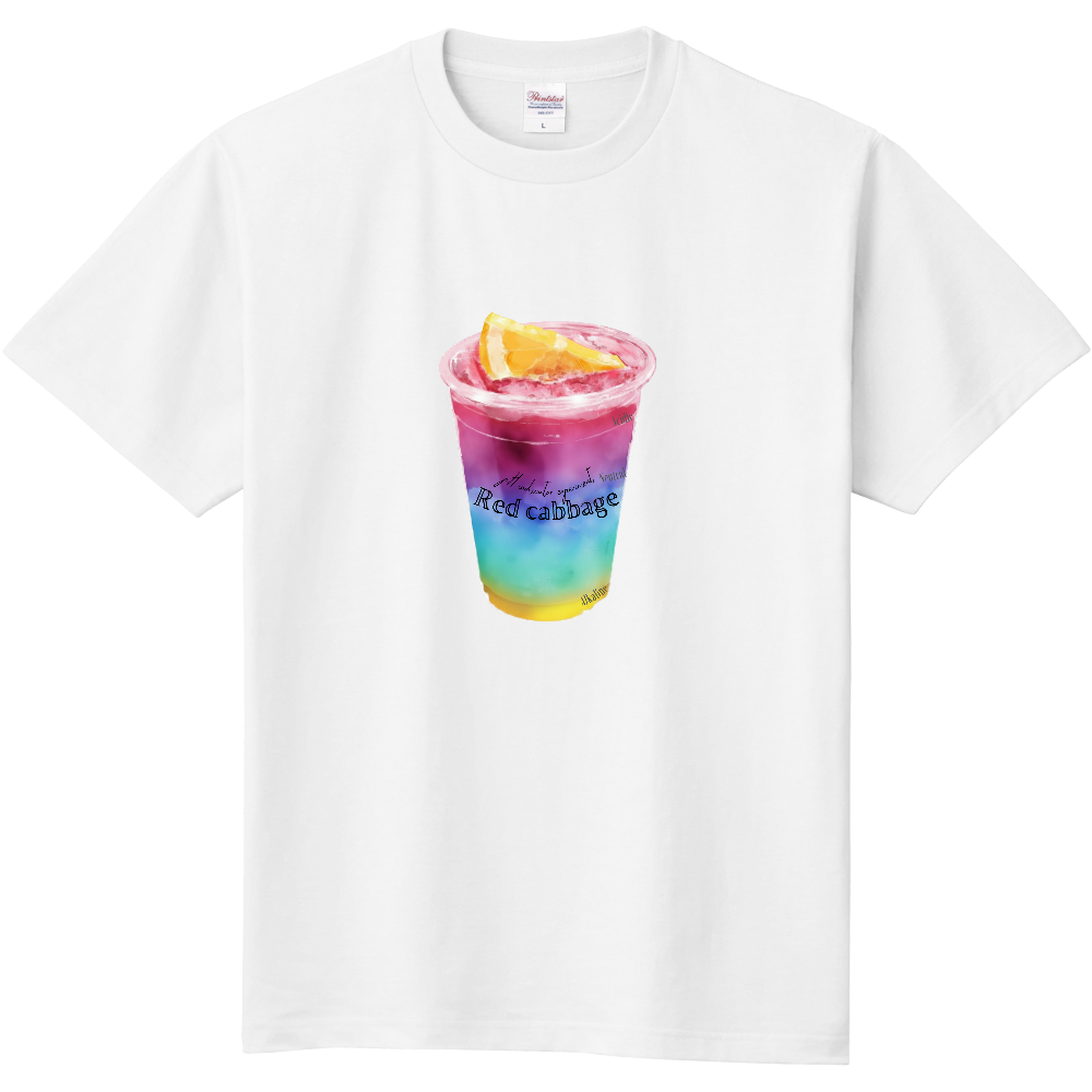 【120〜大人サイズ】紫キャベツの実験がわかるドリンク風Tシャツ