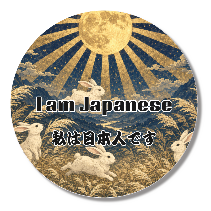 【安全ピン型】日本人バッジ/ウサギ（文字あり・44mm）
