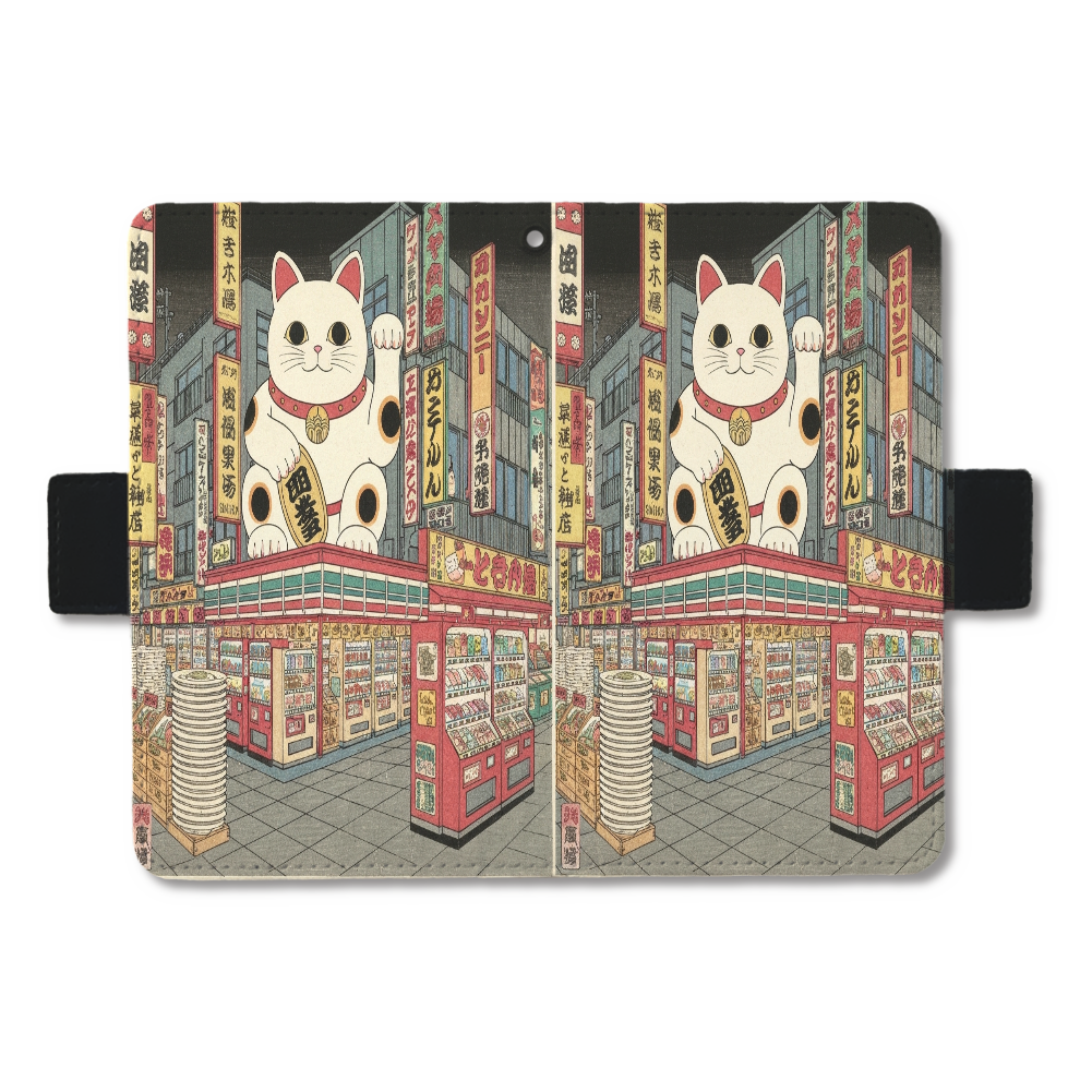 招き猫東京コンビニ浮世絵スマホ手帳ケース(汎用マルチスライド式パーツ) M